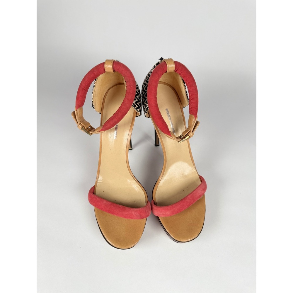 Nicholas Kirkwood Red Suede Woven Platform Sandals Ankle Strap Heels Size 39 - Picture 2 of 11